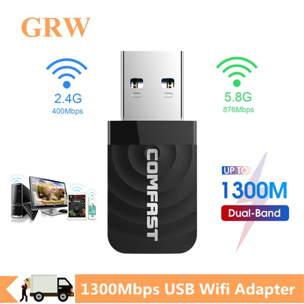 

Мини-адаптер Grwibeou, 1300 Мбит/с, USB 5,8, Wi-Fi, 2,4/ГГц