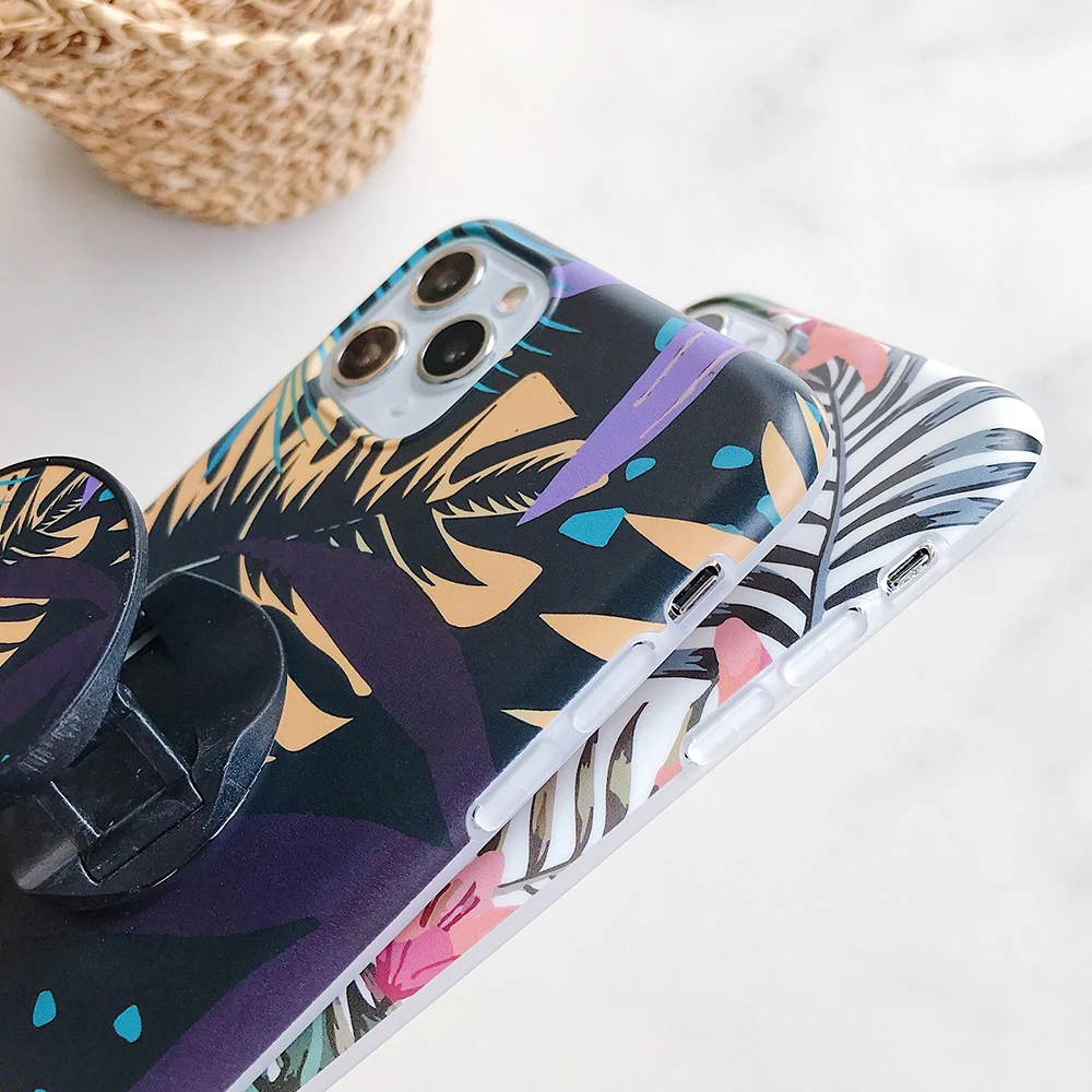 LOVECOM Винтажный чехол для телефона с банановым листом и держателем iPhone 12 Mini 11 Pro Max XR