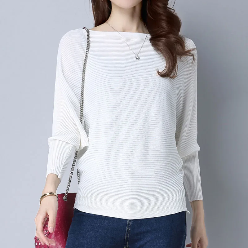 Spring Loose Knitted Pullovers Sweater Tops Women Fashion O-Neck Long Sleeve Ladies Knitted Pullover Jumper Bat wing Casual Top images - 6