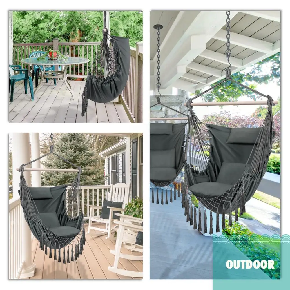 

Hanging Hammock Chair Swinging Seat Travel Camping Home Garden Adults Kids Indoor Thickened Outdoor Swing Chairs With Cushion
