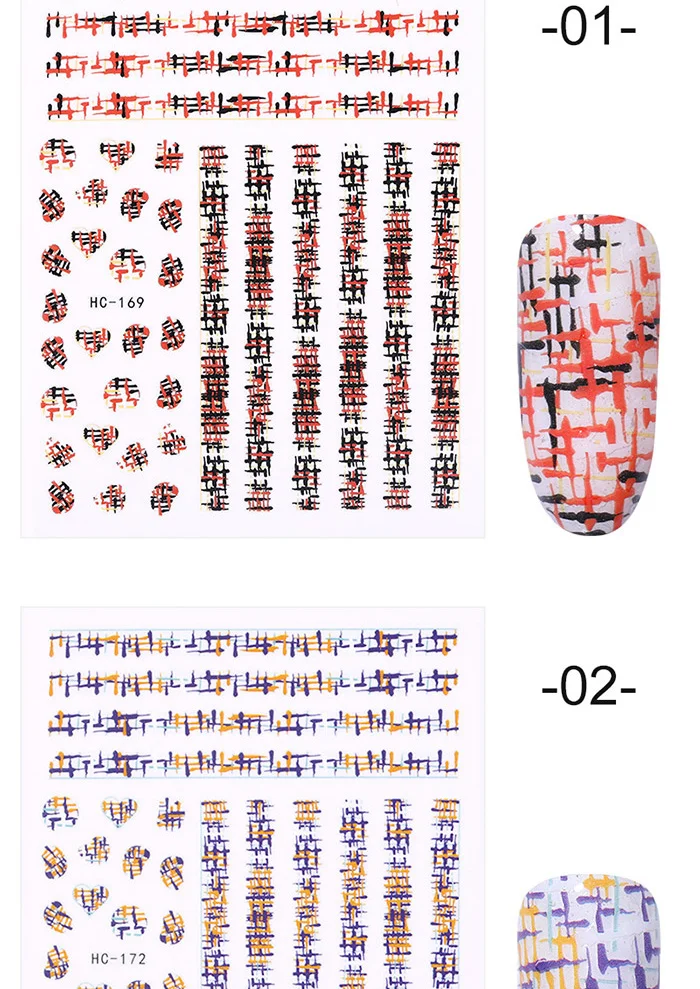 1 Sheet 3D Nail Stickers Self-adhesive Stripe Shape Flowers Element Mixed Patterns Transfer Decals Nail Decoration for Nail Art