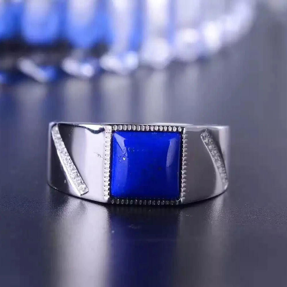 Мужское кольцо из серебра 925 пробы с лазуритом 8 х8 мм|men ring fashion|ring fashionring for |