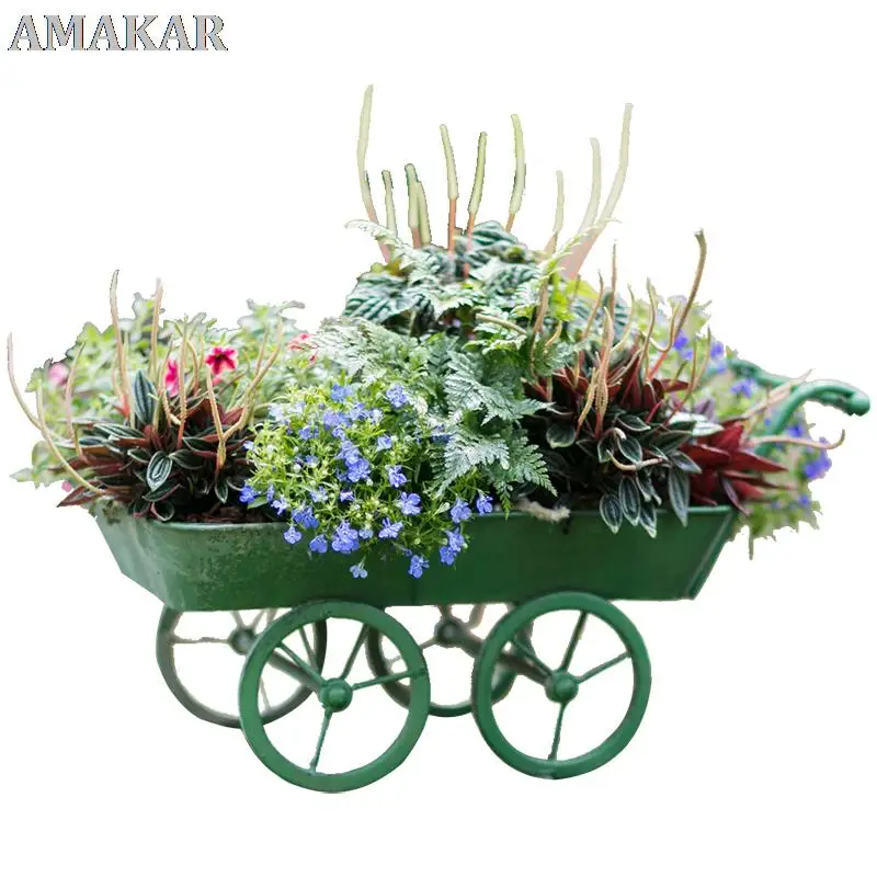 

Trolley Flower Cart Flower Pot Wrought Iron Wheelbarrow Grocery Garden Balcony Flower Ware American Idyllic