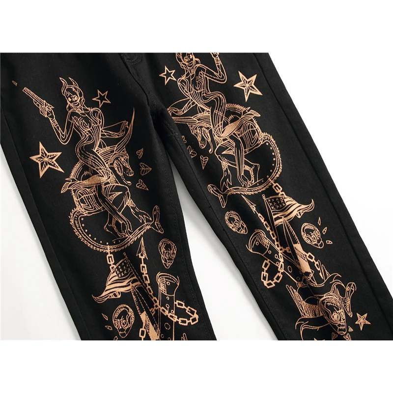 Мужские джинсы-карандаш с принтом в стиле хип-хоп | Мужская одежда