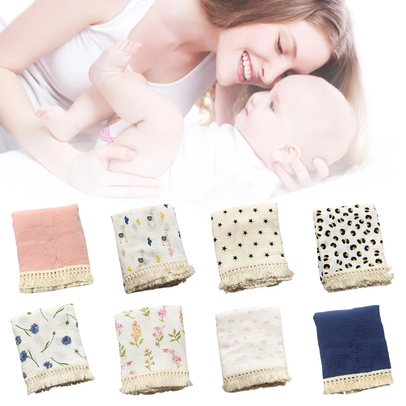 

Baby Tassel Swaddle Wrap Pure Cotton Muslin Receiving Blanket Newborn Infant Photography Props Shower Gifts