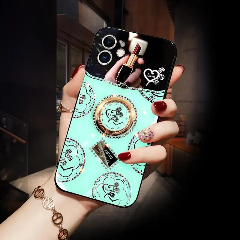 

Original Luxury Rose HD Mirror Diamond Kickstand Shock Proof Silicone Phone Case For Iphone 12 Pro Max 11 X Xsmax 7 8 Plus Case