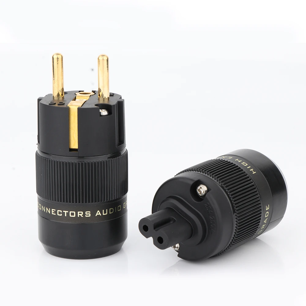 

High Quality P-078E Gold Plated EU Schuko EU Power Plug C-078 IEC Connector Figure 8 Plug Diy Power Cable