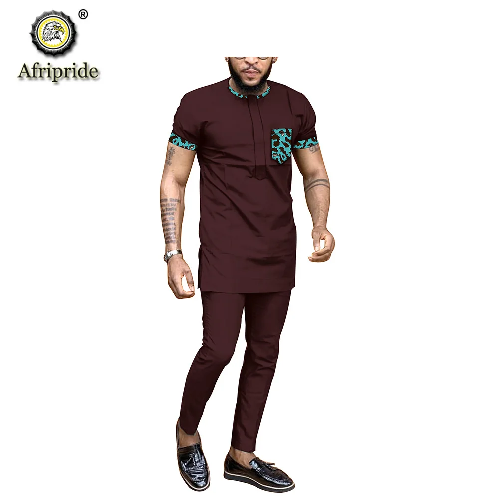 2019 African clothing for men outfit dashiki tops shirts+ pants set print wear clothes outwear ankara blouse AFRIPRIDE S1916007