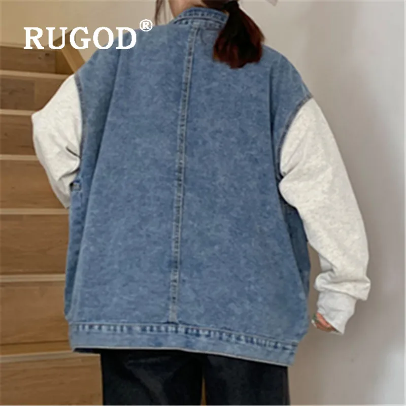 Женская джинсовая куртка RUGOD Повседневная Свободная Толстовка с имитацией