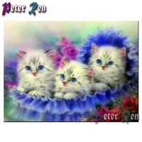 full 5d diamond painting three cats and flowers embroidery squareround mosaic picture rhinestone childrens decorative gifts