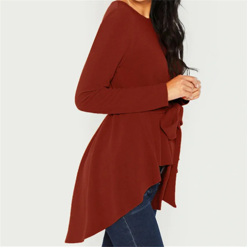 

Women Blouse Shirt 2020 Female Clothing Long Sleeve Solid Women's Office Shirts Feminine Blouses Belts Ladies Tops