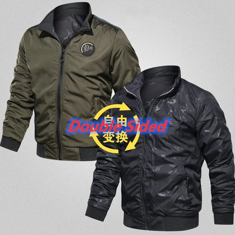 Мужская свободная куртка с воротником-стойкой черная синяя Армейская зеленая S01