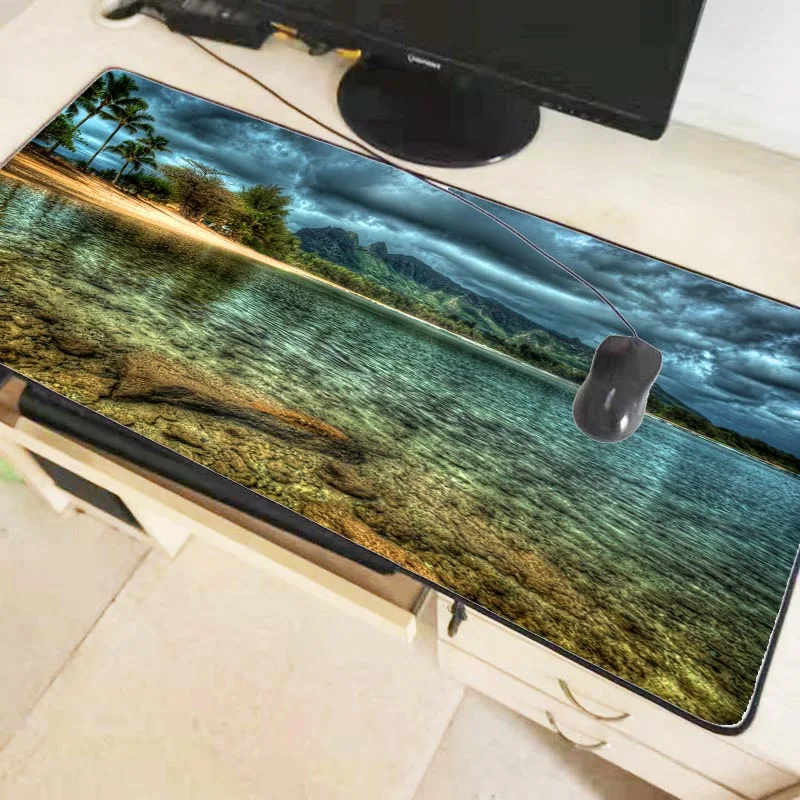 mairuige ocean beach large gaming mouse pad lock edge mouse mat keyboard table mat desk mat for notebook laptop gamer mousepad free global shipping