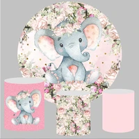 sensfun baby elephant pink elephant round background circle photo backdrop birthday party decoration table cylinder cover