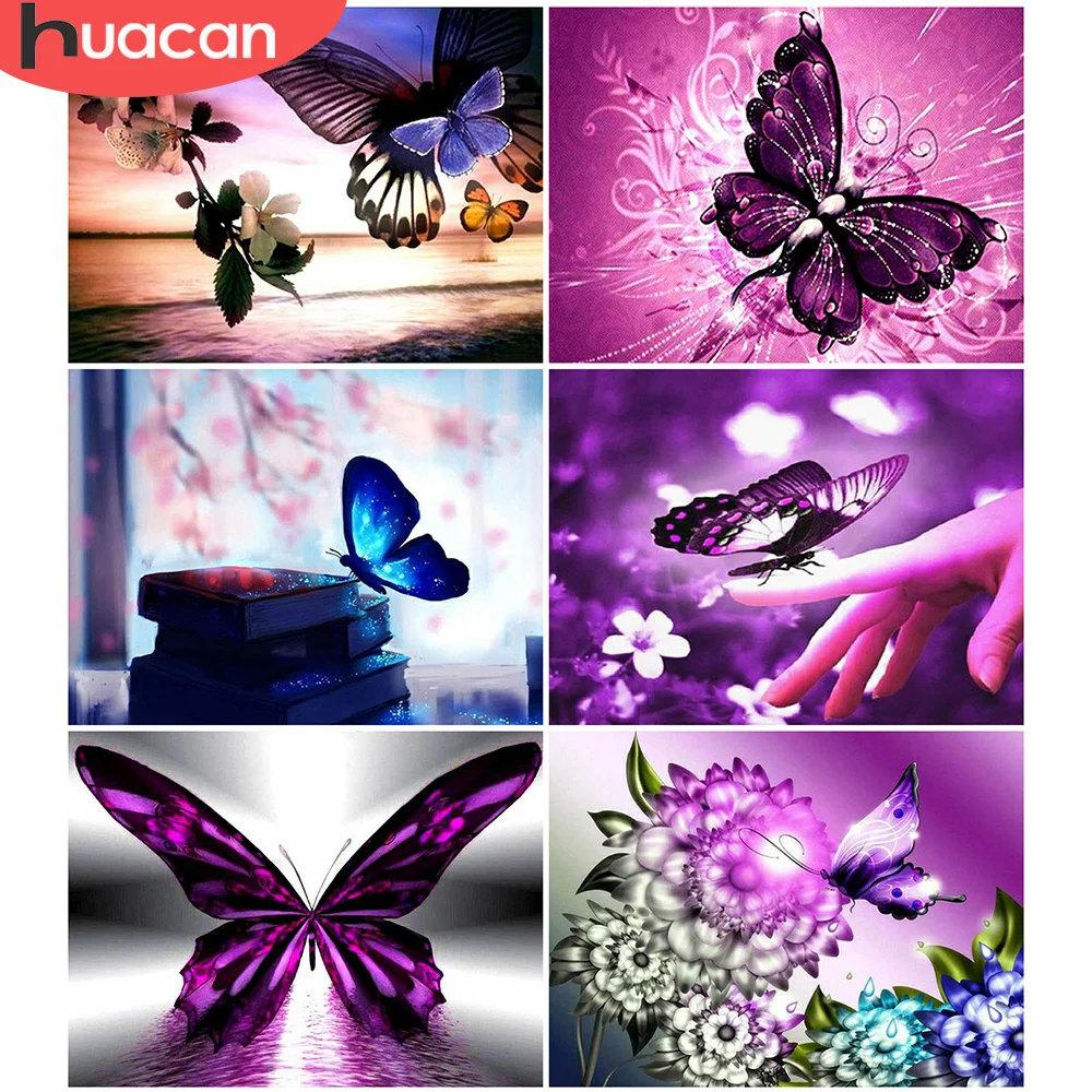 

HUACAN 5D DIY Diamond Painting Cross Stitch Animal Butterfly Full Square Mosaic Rhinestone Diamond Embroidery Flower Home Decor