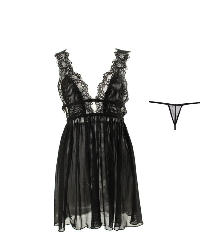 

Womens Sleepwear Summer Sexy V-Neck Nightdress Net yarn perspective Casual Sling Nightgown Comfortable Lace Pajama 2021 fashion