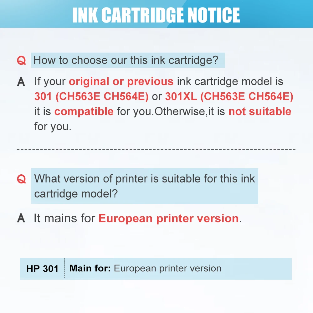 QSYRAINBOW 301XL чернильный картридж Замена для hp/HP 301 Deskjet 1000 1050 2000 2050 2510 3000 3054|Чернильные