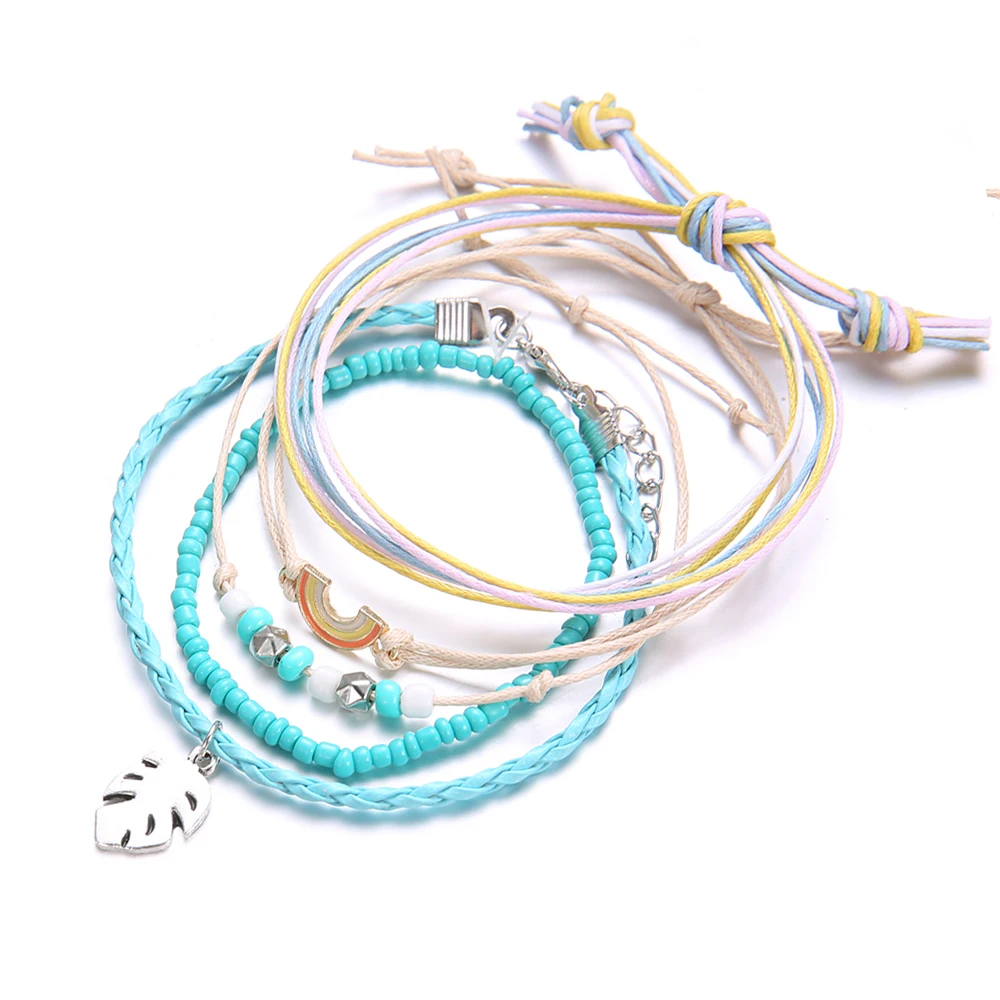 4 шт./компл. набор женских плетеных браслетов в богемном стиле с радужными