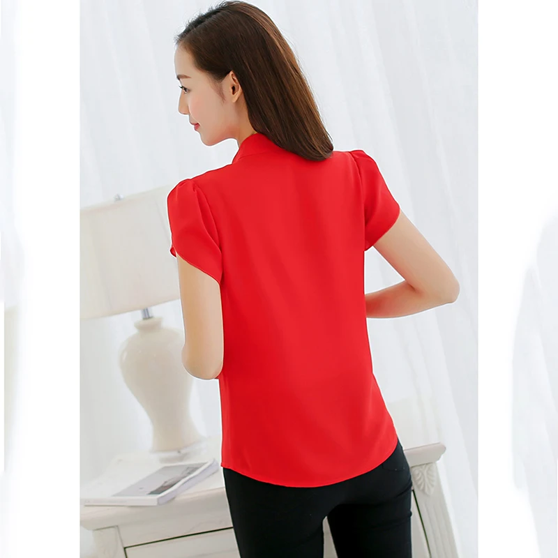 

2021 Summer Women Chiffon Blouse Short Sleeve Red Ladies Office Ladies Shirts Plus Size Work Top Plus Size Casul Female Clothing