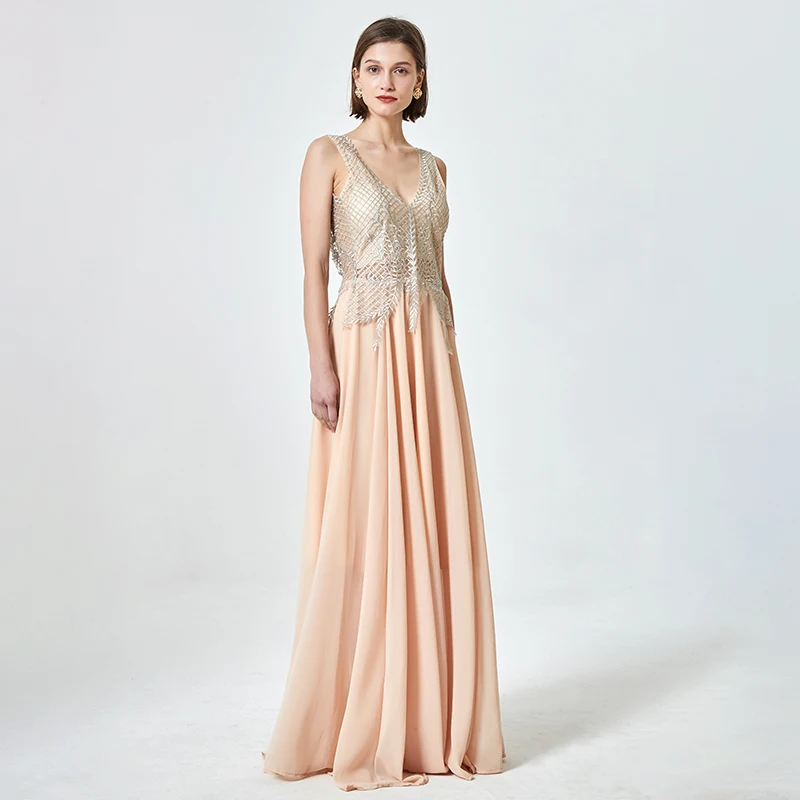 Женское вечернее платье с V-образным вырезом без рукавов аппликацией | Свадьбы и