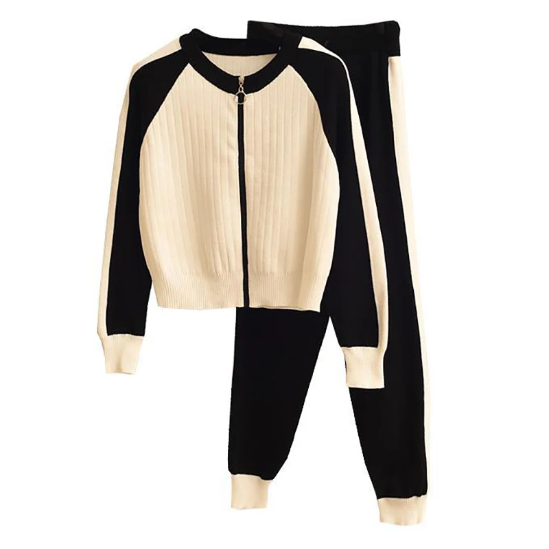 

Winter 2020 Women'S Clothing Two-Piece Sweater Knitted Chaqueta Mujer Pants Baseball Sports Top Women Sportwear Woman Sweatshirt