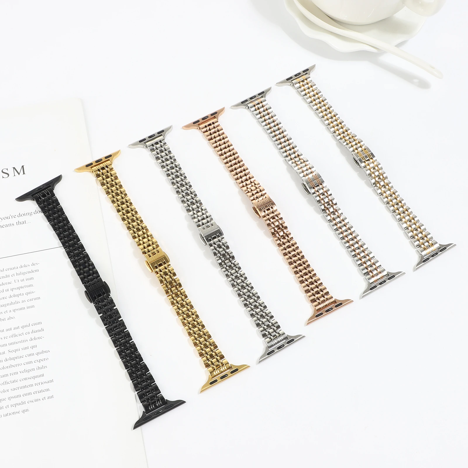 

Strap Compatible with Apple watch 7 6 5 4 SE 44mm 40mm Slimming stainless steel bracelet band for iwatch 3 42mm 38mm metal strap