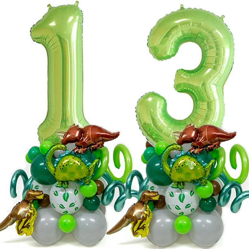 

33 шт./компл. фольгированные воздушные шары в виде динозавра, Детские декоративные шары в виде цифр для дня рождения, сафари в джунглях, украш...