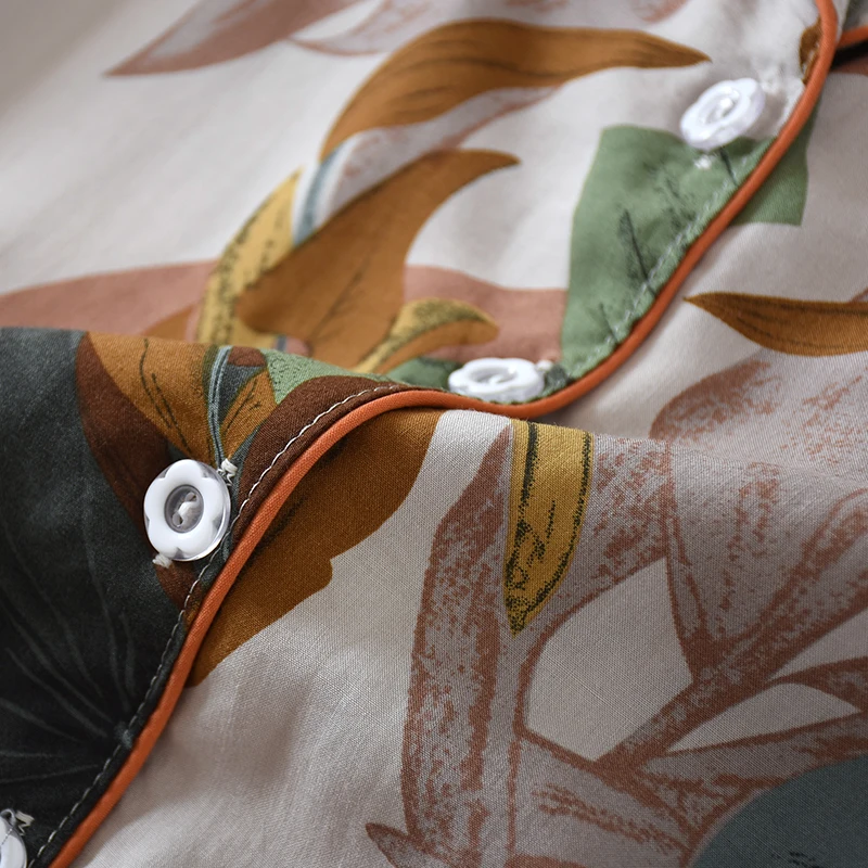 Summer Thin Cotton Pajamas Set Women Floral Printed Short Sleeve Two Pieces Home Suit Female Sleepwear Plus Size Casual Homewear