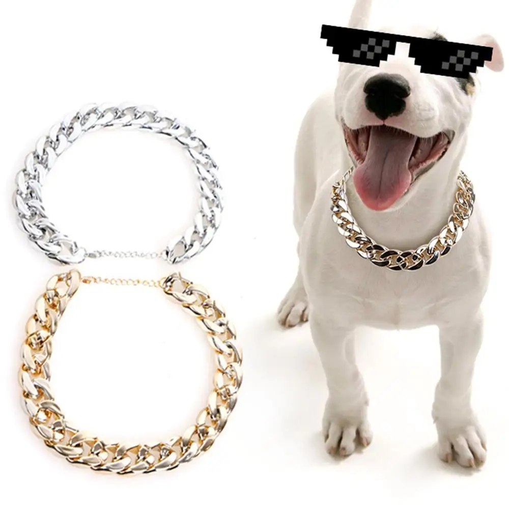 Модный ошейник цепочка для домашних животных золотистого цвета кубинская цепь