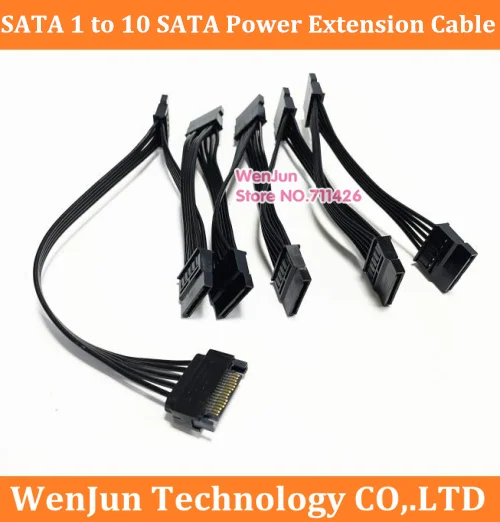 Cable divisor de fuente de alimentación SATA de 15 Pines, 1 macho a 10 hembra, extensión de disco duro múltiple, Cable de alimentación para PC DIY
