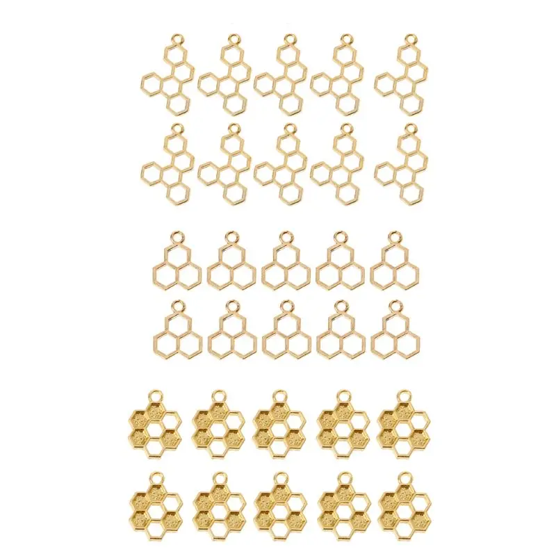 

Y1UE 10Pcs Gold Honeycomb Pendant Blank Resin Frame Open Bezel Setting Jewelry Making