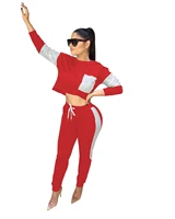 haoohu casual sequined two piece set tracksuits long sleeve crop top pocket pants set sweat suits festival clothes streetwear
