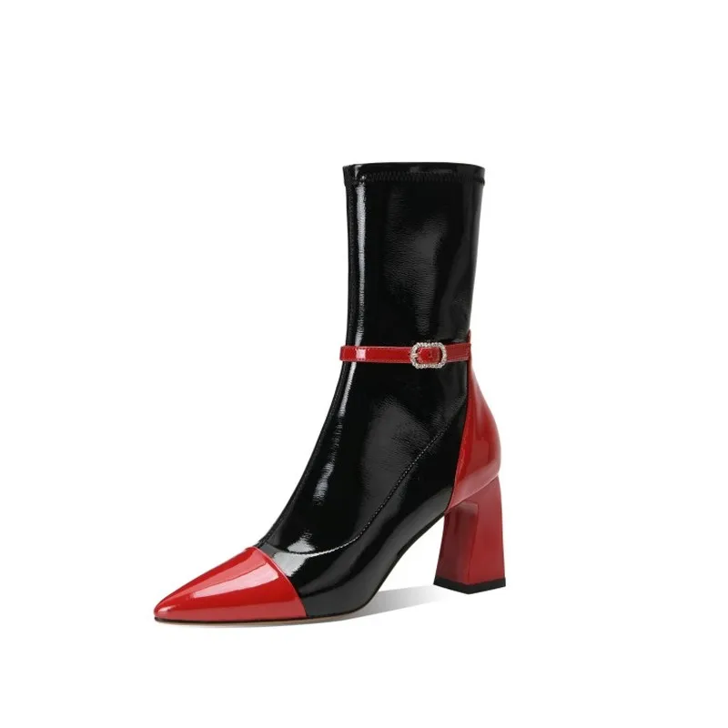 

2020 new fashion calf boots shoes winter pointed high heels ladies leather boots elegant boots zipper stretch boots