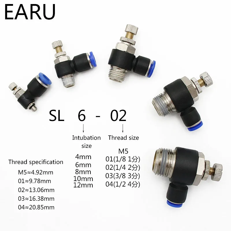 Pneumatic Speed Flow Controller 8mm 6mm 10mm 12mm OD Hose Tube 1/4"BSP 1/8" 3/8" 1/2" Male Gas Airflow Limit Valve Quick Fitting images - 6