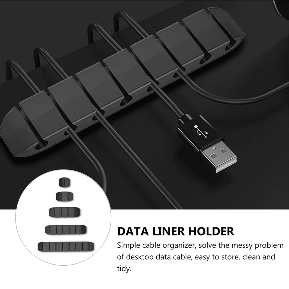 

5pcs Silicone Wire Organizers Home Desktop Data Cable Wire Winders (Black)