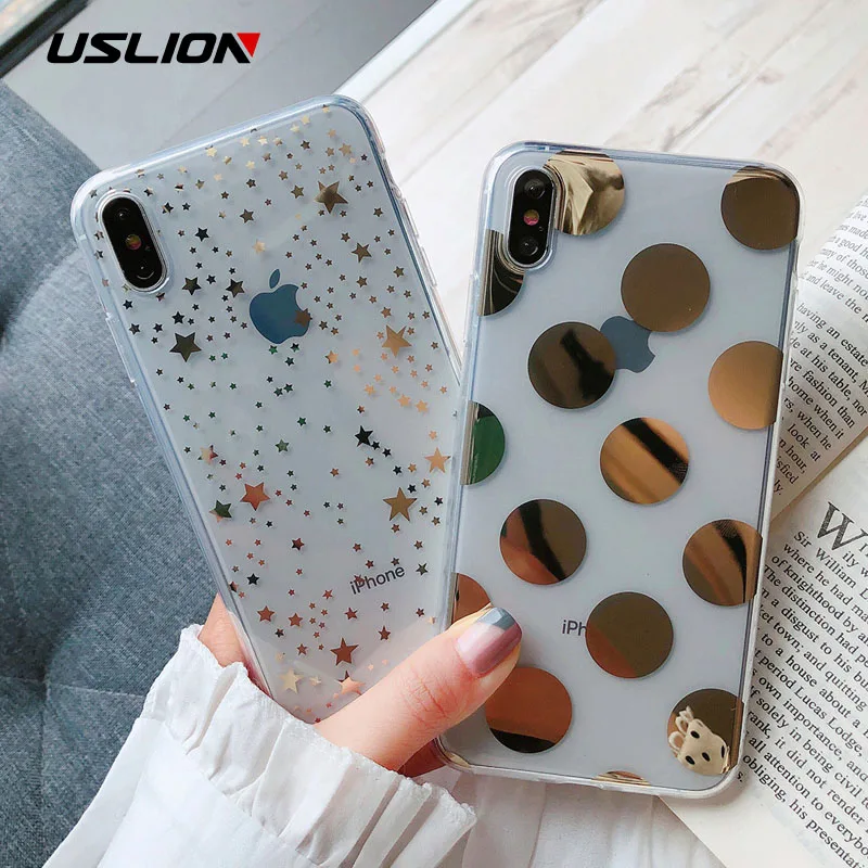 USLION гальванический чехол в горошек со звездой для iPhone 11 Pro Max 6 6s 7 8 Plus мягкий