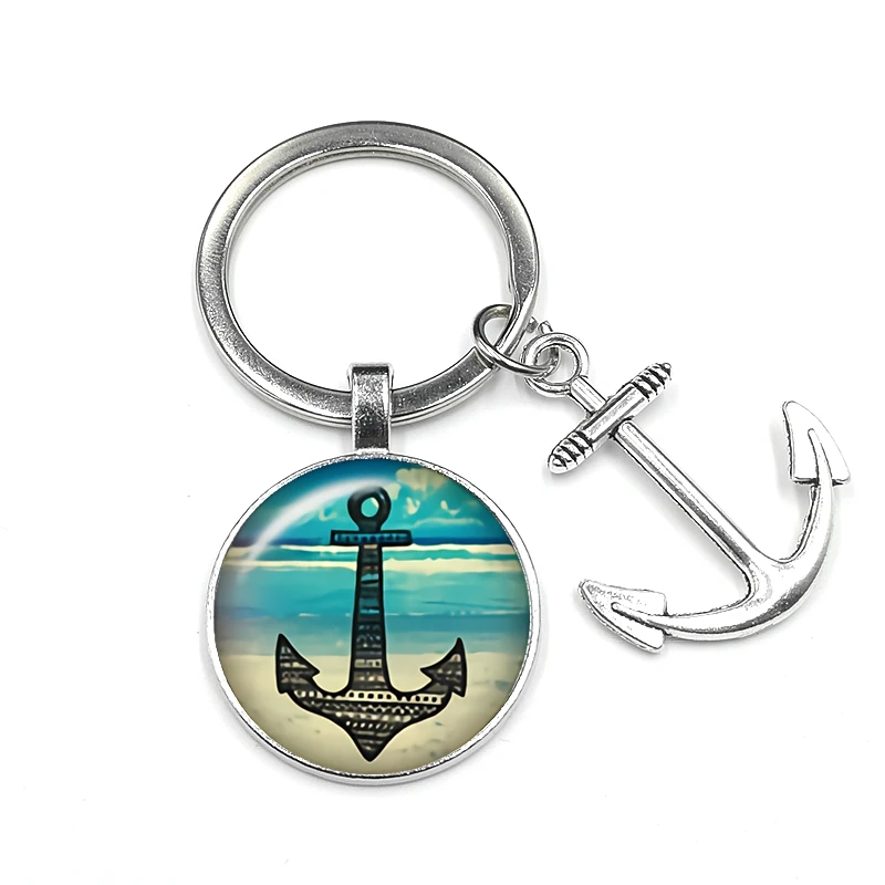 1pcs Super Keychain Gift Fashion Personality Nautical Anchor Steering Wheel Crystal Glass Convex Wallet Charm Jewellery | Украшения и