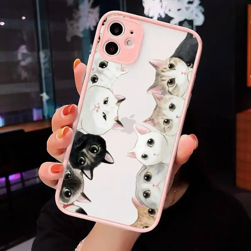 

cat cute lovely funny Phone Cases Matte transparent For Pink iPhone 12 Mini 11 Pro XR XS Max 7 8 Plus X Back Cover
