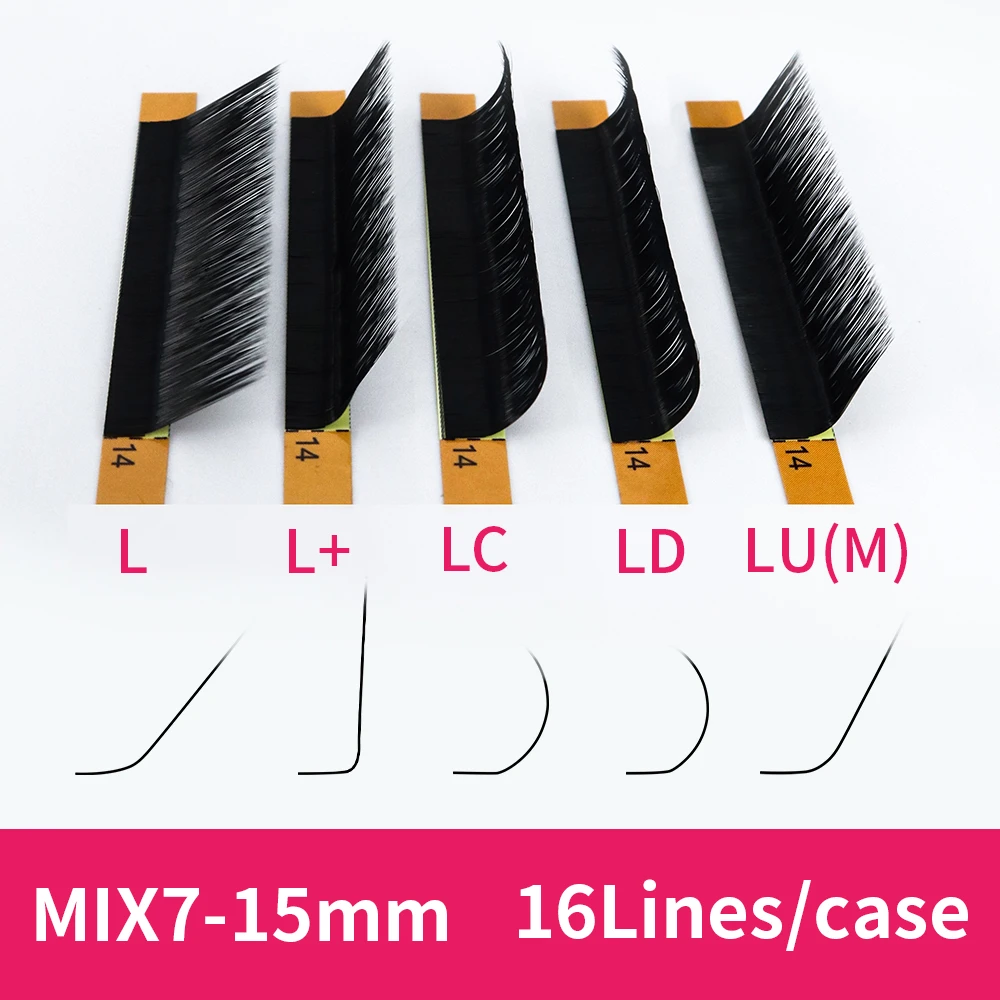Норковые ресницы для макияжа L + LC LD LU M Curl 7 ~ 15 мм Mix 16 рядов/Чехол норковые