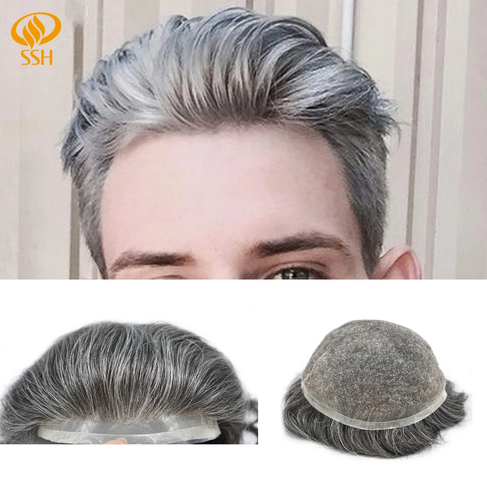 SSH remy Волосы полные швейцарские кружева мужские Toupee натуральные передние отбеленные узлы человеческие накладные волосы