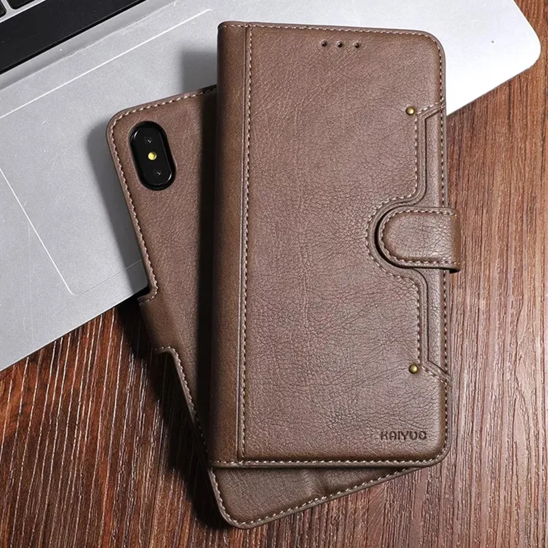 Роскошный кожаный чехол-книжка Litchi с отделением для карт и магнитной подставкой