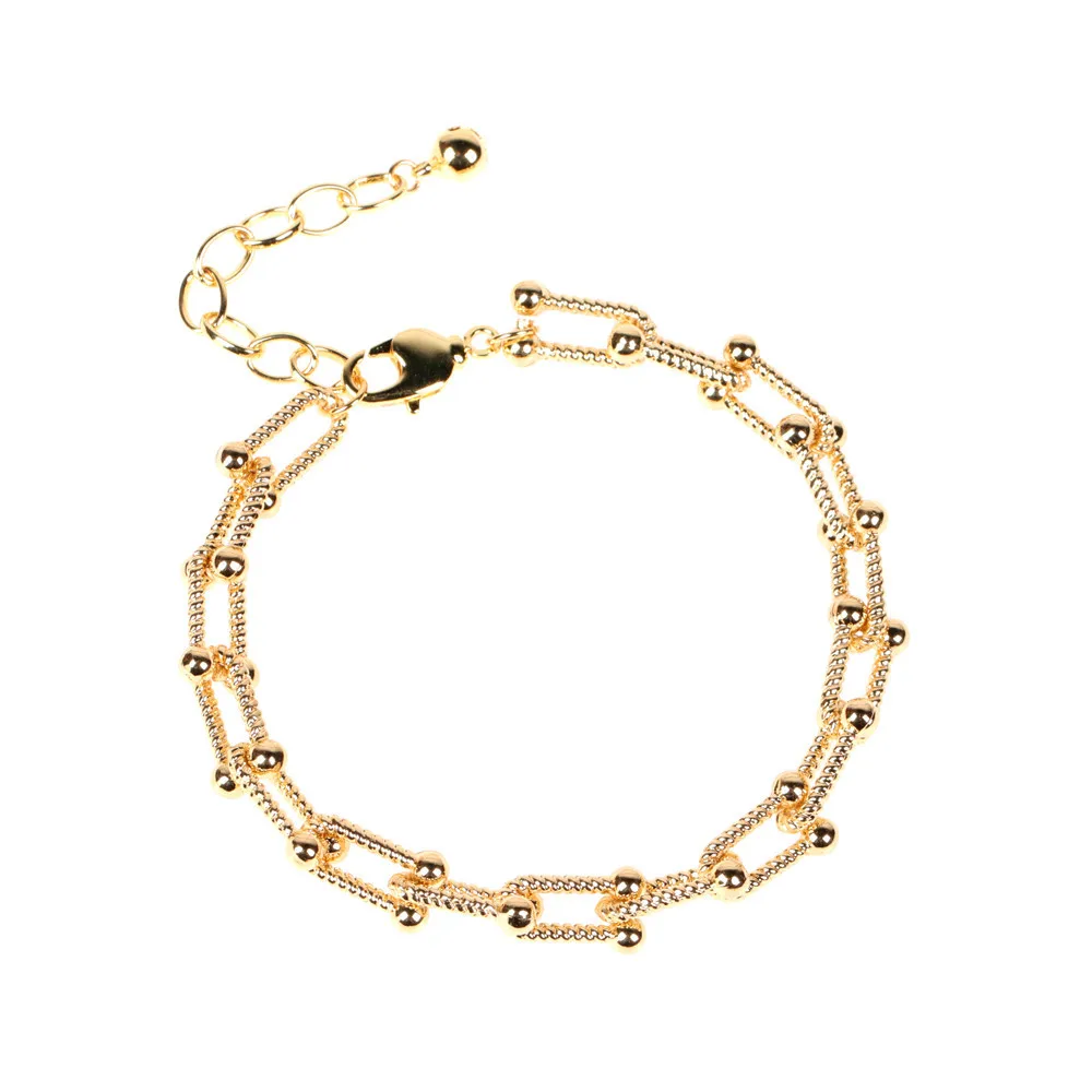 Модный позолоченный металлический U-образный браслет с узором из конопли