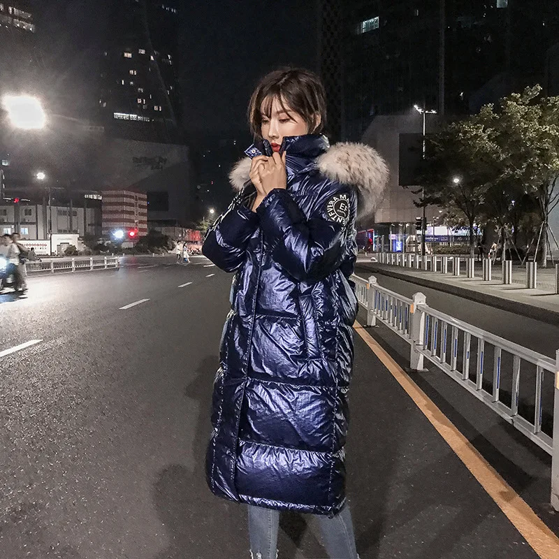 Длинные Голубые отражающие легкие пуховики для девочек 2019 зимняя куртка плотное