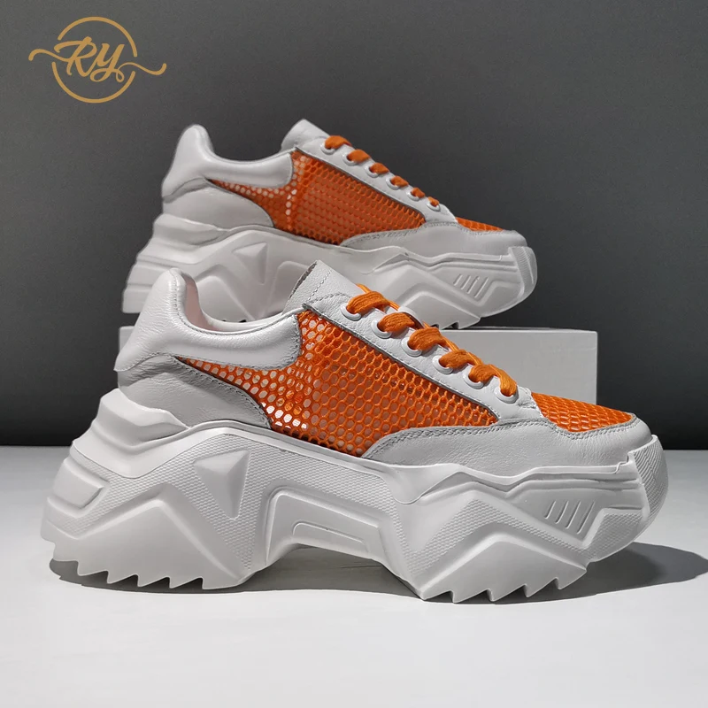 

RY-RELAA European womens shoes Summer new style Genuine Leather shoes woman platform sneaker 2021 fashion off white shoes tide