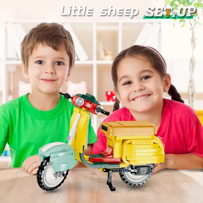 

747 Pcs Mini Luxury Motorcycle Sheep Vehicle Model Building Blocks DIY Bricks Educational Toys for Children Creator Kids Gifts