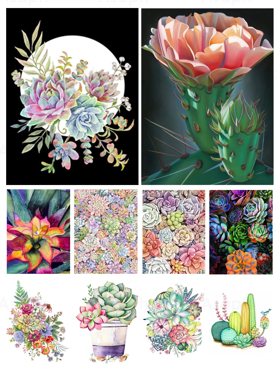 

Flower Succulent Plants 5D Diy Diamond Painting Full Square and Round Embroidery Mosaic Kit Wall Art Handmade Home Decor Gifts