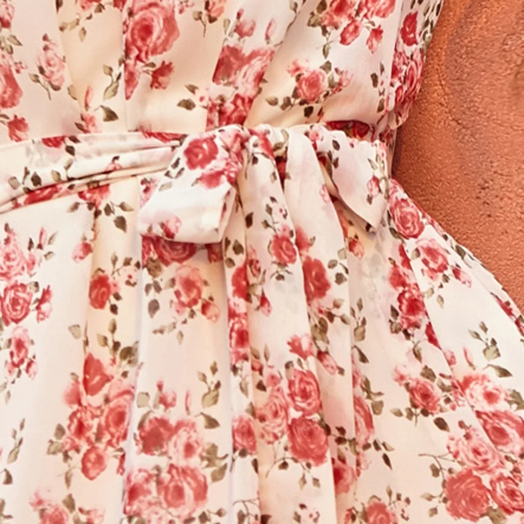 Летнее пляжное макси платье с высоким воротом шифоновое цветочным принтом