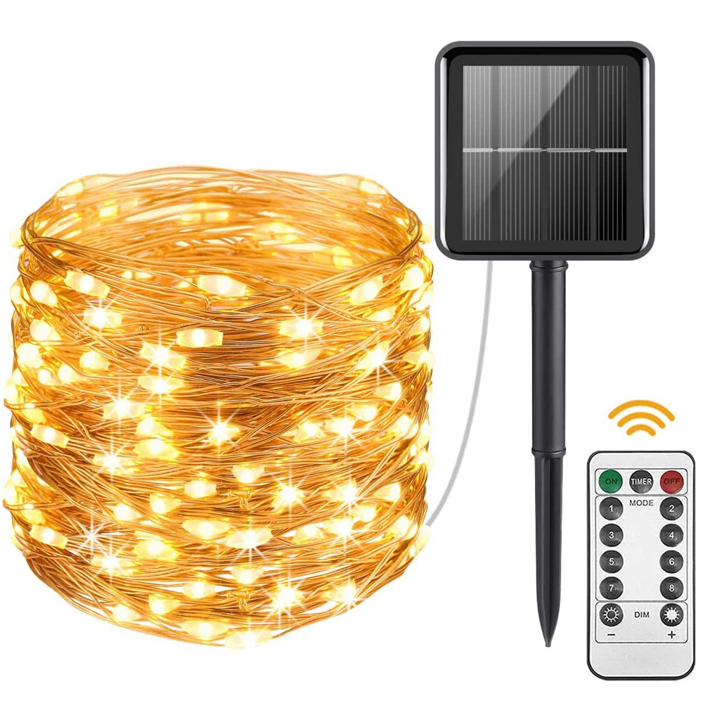 LED Solar Powered String Lights 8 Modes Waterproof Copper Wire Solar Christmas Lights for Home Garden Patio Yard Wedding Party