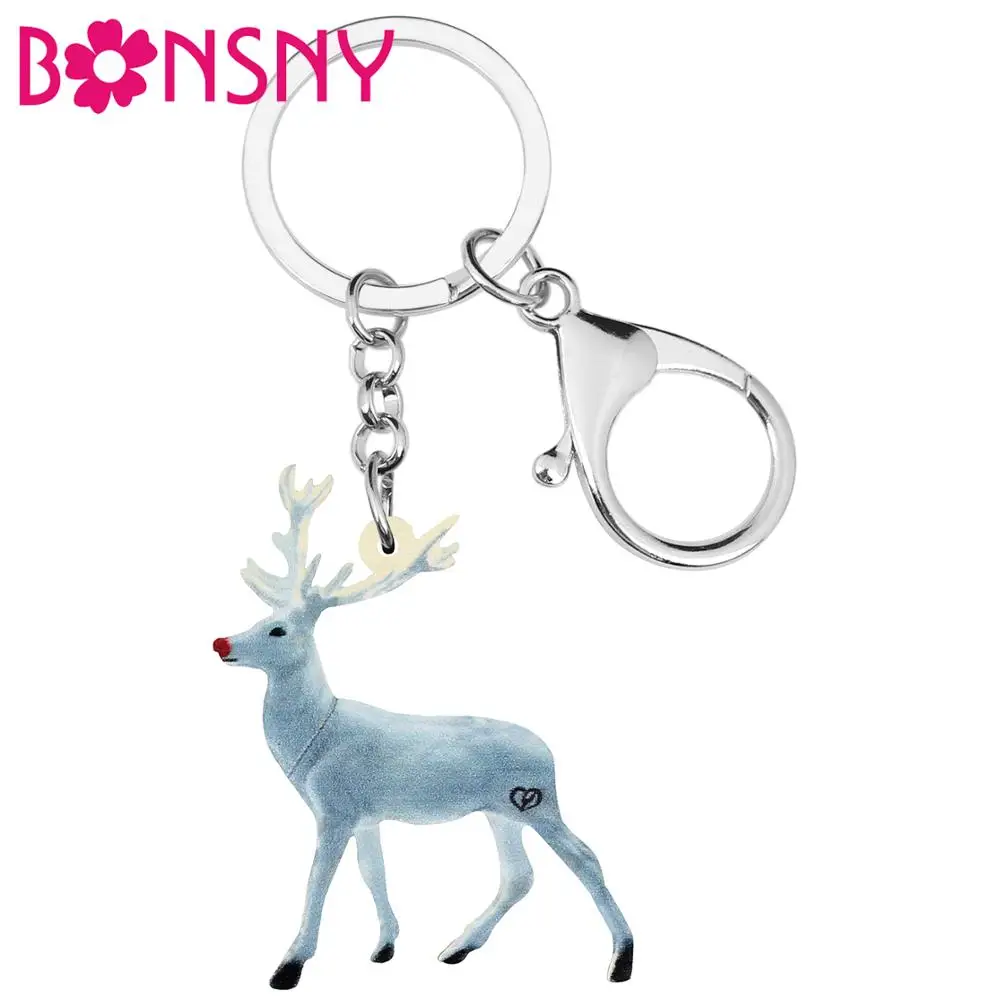 Bonsny акриловый Рождественский брелок для ключей с оленем и из аниме кольцо