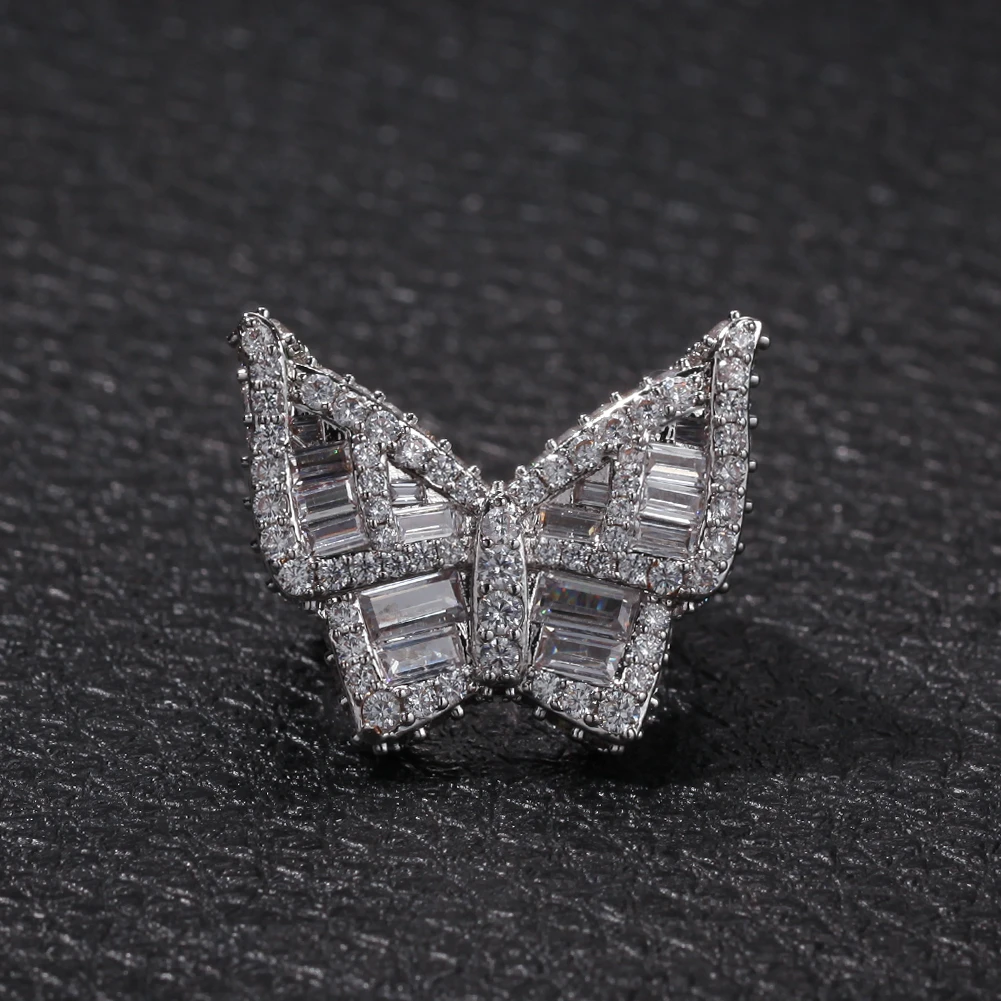 Uwin Бабочка CZ кольца микро проложенные Полный Bling Iced Out кубический циркон Роскошные модные ювелирные изделия Хип-хоп подарок